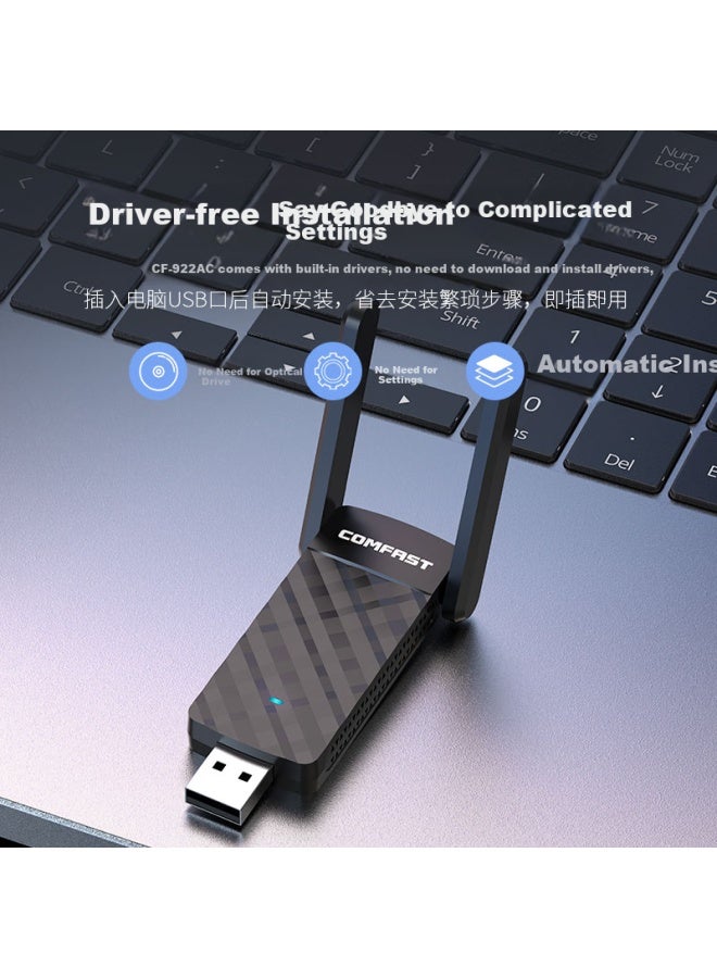 Comfast Cf-922ac Dual Band 5g Plug And Play Usb Wireless Network Card Desktop Computer Wifi Receiver Laptop External Wireless Network Connector - Image 1