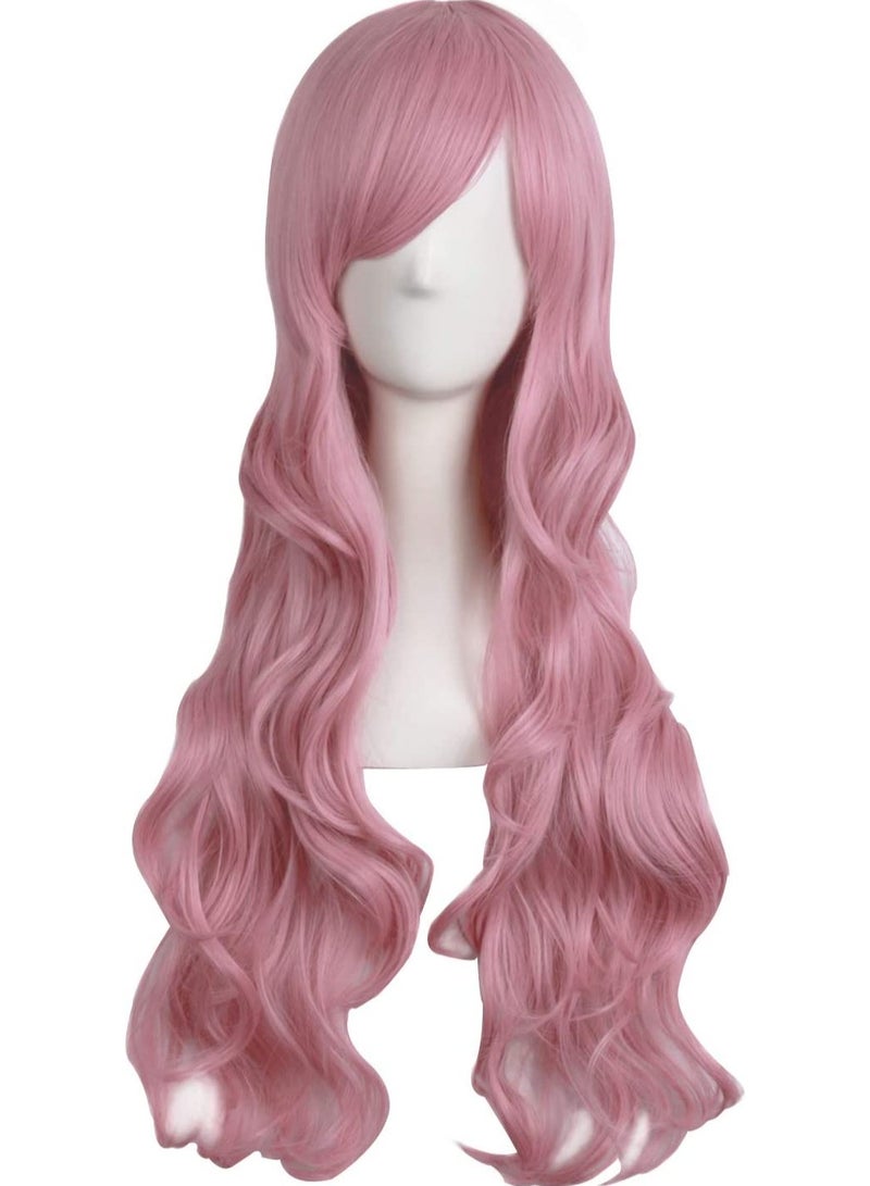 Estelle Charming Women's Long Curly Full Hair Wig Rouge Pink - Image 1