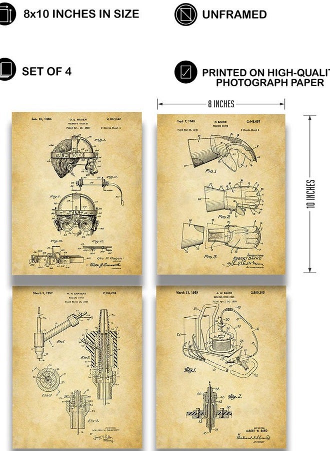 Govivo Welding Patents - A Set of Four Welding Equipment Patents Wall Art Decor Prints with sepia backgrounds - unframed artwork printed on photograph paper - Image 3