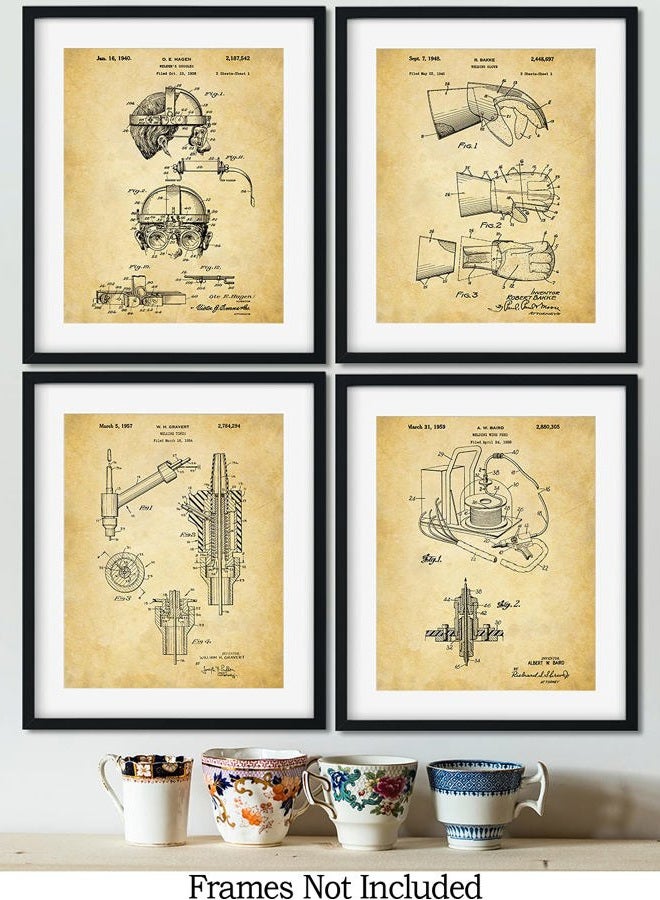 Govivo Welding Patents - A Set of Four Welding Equipment Patents Wall Art Decor Prints with sepia backgrounds - unframed artwork printed on photograph paper - Image 2