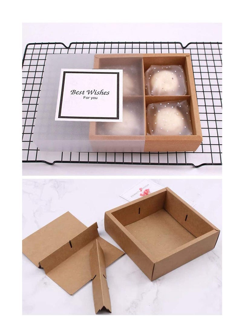 Generic - Boxes with Inserts and Display Windows, Brown Kraft Treats Gift Boxes, Cupcake Containers for Baking Pastries Goodies Biscuits (15 Packs 4 Lattices) - Image 1