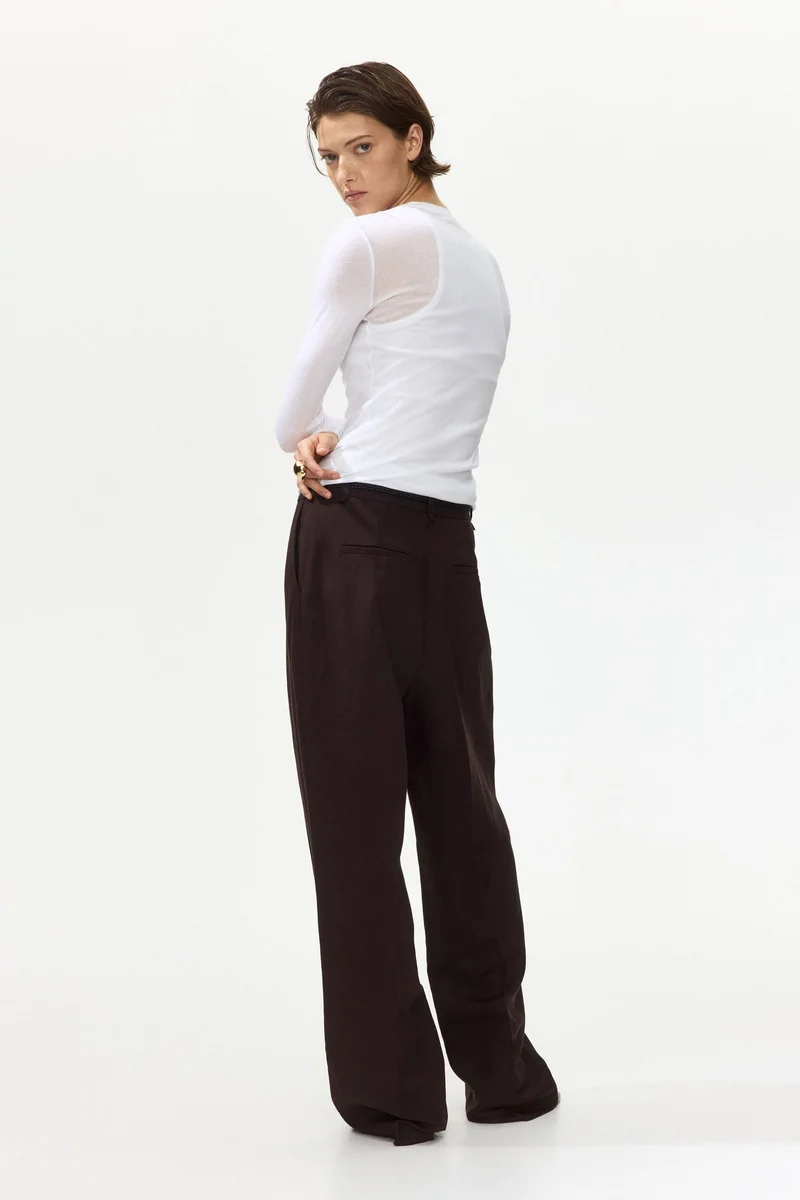 H&M Belted linen-blend trousers