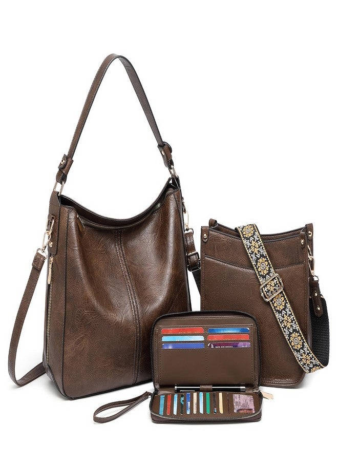 BAVERGE Purses for Women 3PCS, Crossbody Bags Set Large Leather Purse Shoulder Handbags with Wallet Adjustable Straps for Ladies Tote, Mocha Brown - Image 1