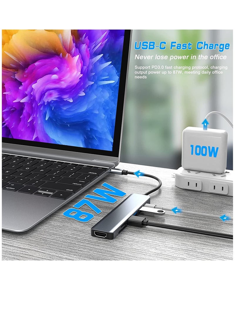 USB C Hub, 7 in 1 USB C Adapter, USB C Docking Station with 4K HDMI USB 3.0 100W PD and SD/TF Card Reader, Compatible with MacBook Pro & Air USB C Laptop and Other Type C Devices