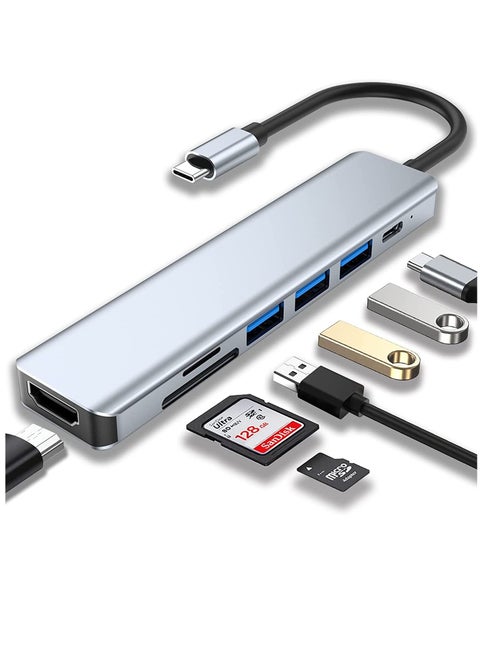 USB C Hub, 7 in 1 USB C Adapter, USB C Docking Station with 4K HDMI USB 3.0 100W PD and SD/TF Card Reader, Compatible with MacBook Pro & Air USB C Laptop and Other Type C Devices