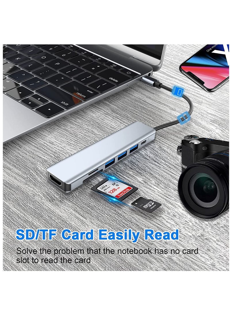 USB C Hub, 7 in 1 USB C Adapter, USB C Docking Station with 4K HDMI USB 3.0 100W PD and SD/TF Card Reader, Compatible with MacBook Pro & Air USB C Laptop and Other Type C Devices