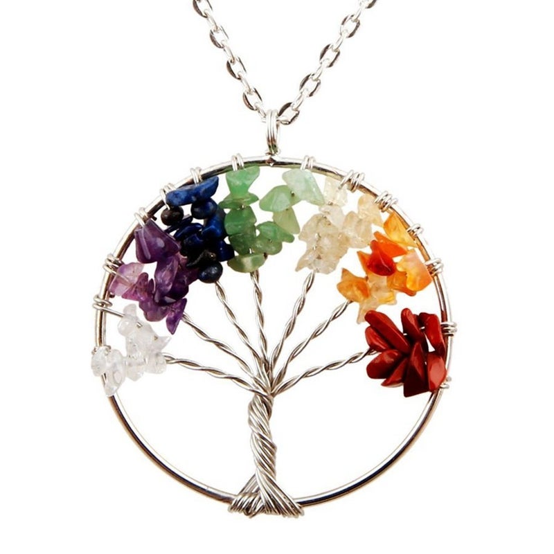 Cmidy Tree of Life Pendant for Necklace Amulet Crystal Quartz DIY 7 Chakra Gemstone Charms for Family Best Friends - Image 1