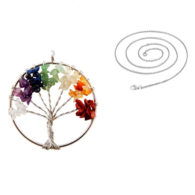 Cmidy Tree of Life Pendant for Necklace Amulet Crystal Quartz DIY 7 Chakra Gemstone Charms for Family Best Friends - Image 3
