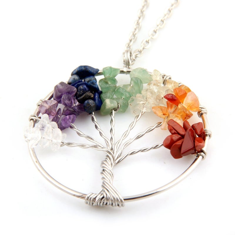 Cmidy Tree of Life Pendant for Necklace Amulet Crystal Quartz DIY 7 Chakra Gemstone Charms for Family Best Friends - Image 2