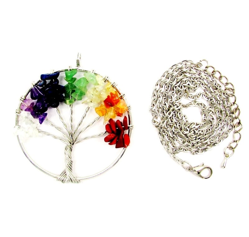 Cmidy Tree of Life Pendant for Necklace Amulet Crystal Quartz DIY 7 Chakra Gemstone Charms for Family Best Friends - Image 5