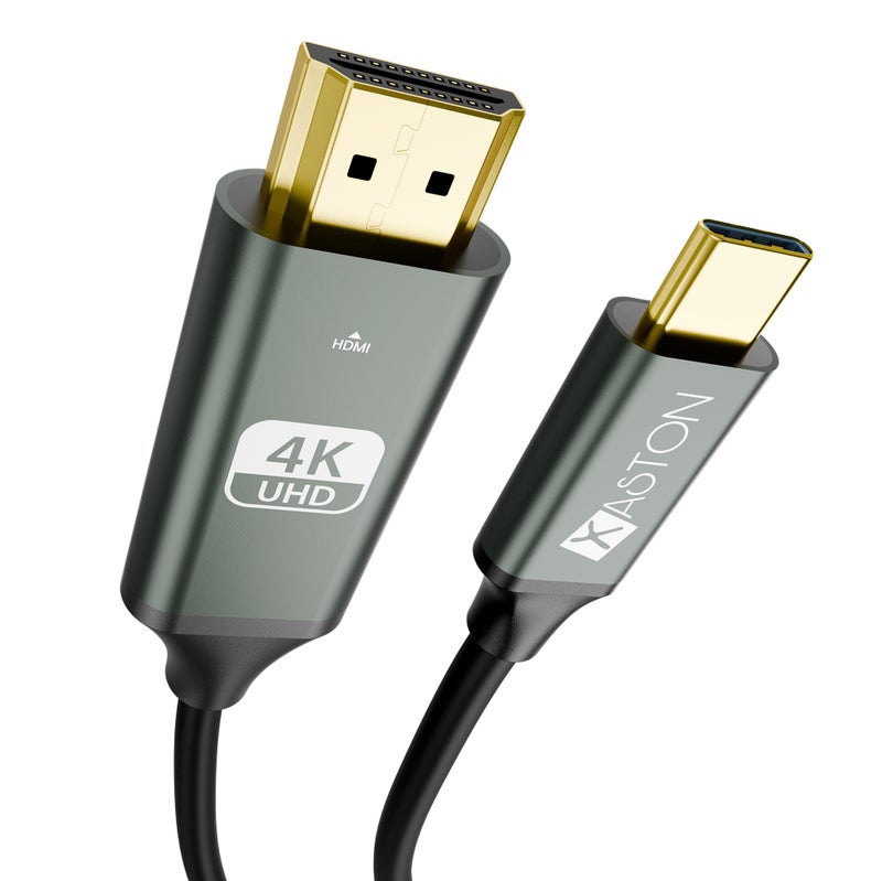 اكساستون كابل XASTON USB C إلى HDMI بطول 2 متر، كابل محول 4K UHD من النوع C إلى HDMI، Thunderbolt 3 متوافق مع أجهزة MacBook وiPad والكمبيوتر المحمول وهواتف Android إلى التلفزيون/الشاشة/جهاز العرض (60 هرتز، التوصيل والتشغيل) - Image 1