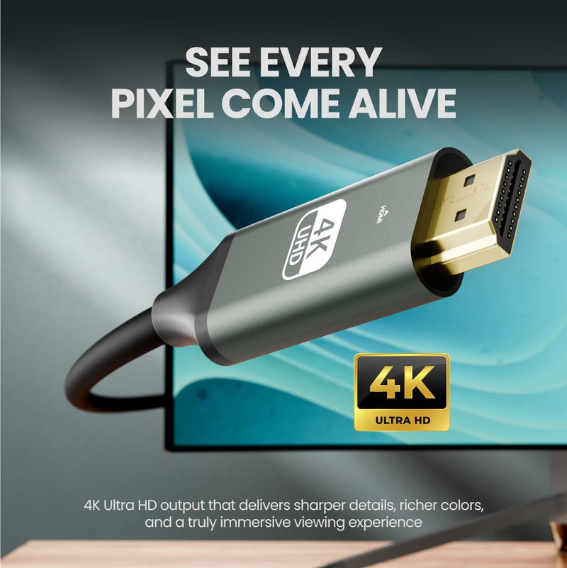 اكساستون كابل XASTON USB C إلى HDMI بطول 2 متر، كابل محول 4K UHD من النوع C إلى HDMI، Thunderbolt 3 متوافق مع أجهزة MacBook وiPad والكمبيوتر المحمول وهواتف Android إلى التلفزيون/الشاشة/جهاز العرض (60 هرتز، التوصيل والتشغيل) - Image 2