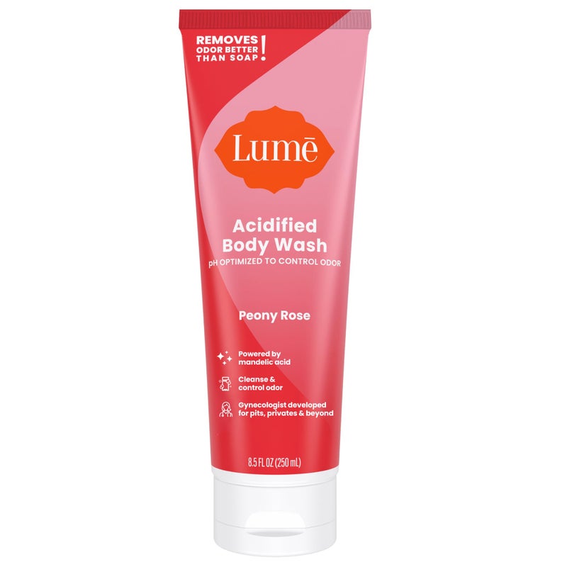 Lume Acidified Body Wash - 24 Hour Odor Control - Removes Odor Better than Soap - Moisturizing Formula - Formulated Without SLS or Parabens - OB/GYN Developed - 8.5 ounce (Peony Rose) - Image 1