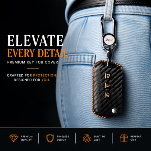 JVCV® Handmade Carbon Fiber Pattern Leather Key Cover Compatible with Mahindra XUV 700, 3XO, Thar, Marazzo, Bolero, Scorpio, Scorpio N, XUV 300, XUV 400 EV, Thar Roxx 3 Button flip Key (Black Orange) - Image 5