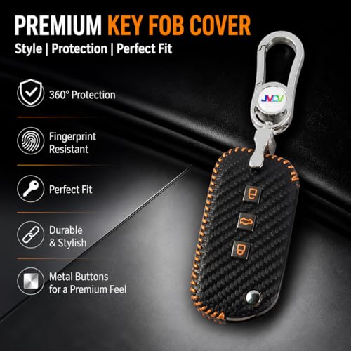 JVCV® Handmade Carbon Fiber Pattern Leather Key Cover Compatible with Mahindra XUV 700, 3XO, Thar, Marazzo, Bolero, Scorpio, Scorpio N, XUV 300, XUV 400 EV, Thar Roxx 3 Button flip Key (Black Orange) - Image 3