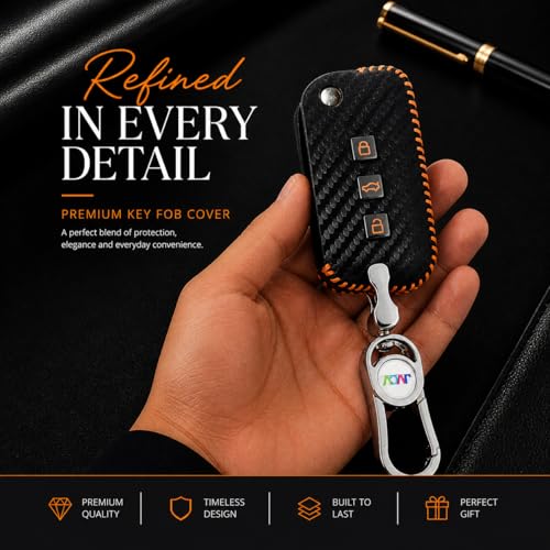 JVCV® Handmade Carbon Fiber Pattern Leather Key Cover Compatible with Mahindra XUV 700, 3XO, Thar, Marazzo, Bolero, Scorpio, Scorpio N, XUV 300, XUV 400 EV, Thar Roxx 3 Button flip Key (Black Orange) - Image 4