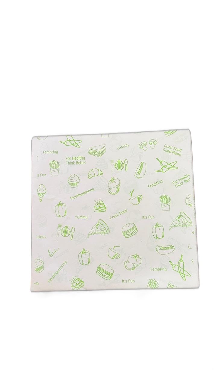 Baekence Baekence Parchment PaperButter Paper Sheets Pack of 50 Sheets Grease Proof Butter Paper for Kitchen Cake Cookie Wrapping RotiFood Grilling Frying Air FryerWhite Green Printed 10 x 10 - Image 4