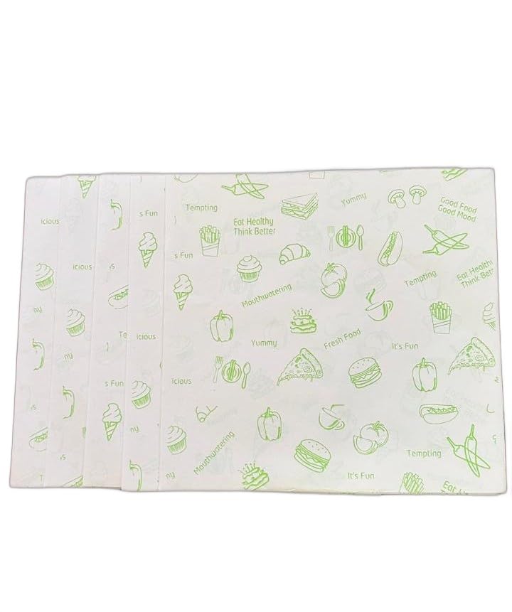 Baekence Baekence Parchment PaperButter Paper Sheets Pack of 50 Sheets Grease Proof Butter Paper for Kitchen Cake Cookie Wrapping RotiFood Grilling Frying Air FryerWhite Green Printed 10 x 10 - Image 2