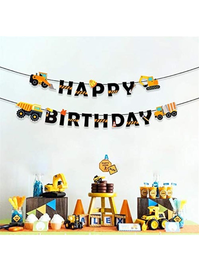 Faisichocalato Construction Birthday Banner Dump Truck Party Decorations Pre-Assembled Builder Bulldozer Excavator Tank Truck Garland Supplies - Image 1
