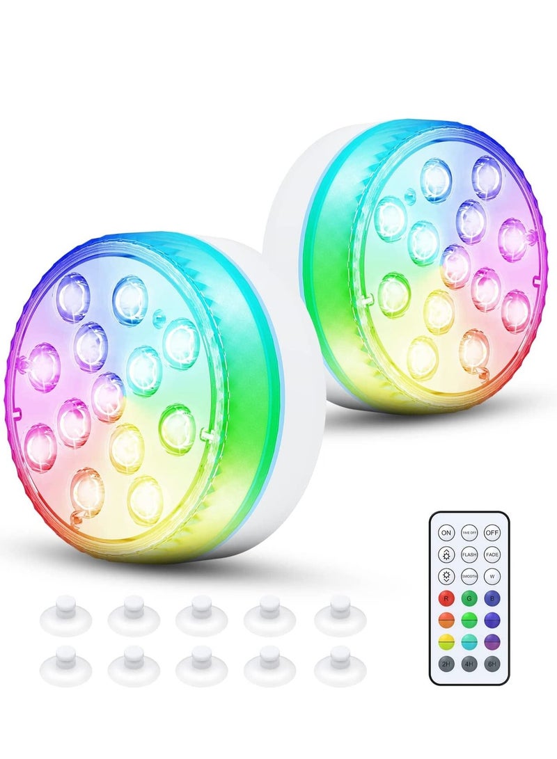 MIXDE Pool Lights Submersible LED Light Underwater Battery Operated Pond Lights with RF Remote Suction Cups 16 Colors Magnet Waterproof for Aboveground Inground Pools Fountain Bathtub Aquarium (2) - Image 1