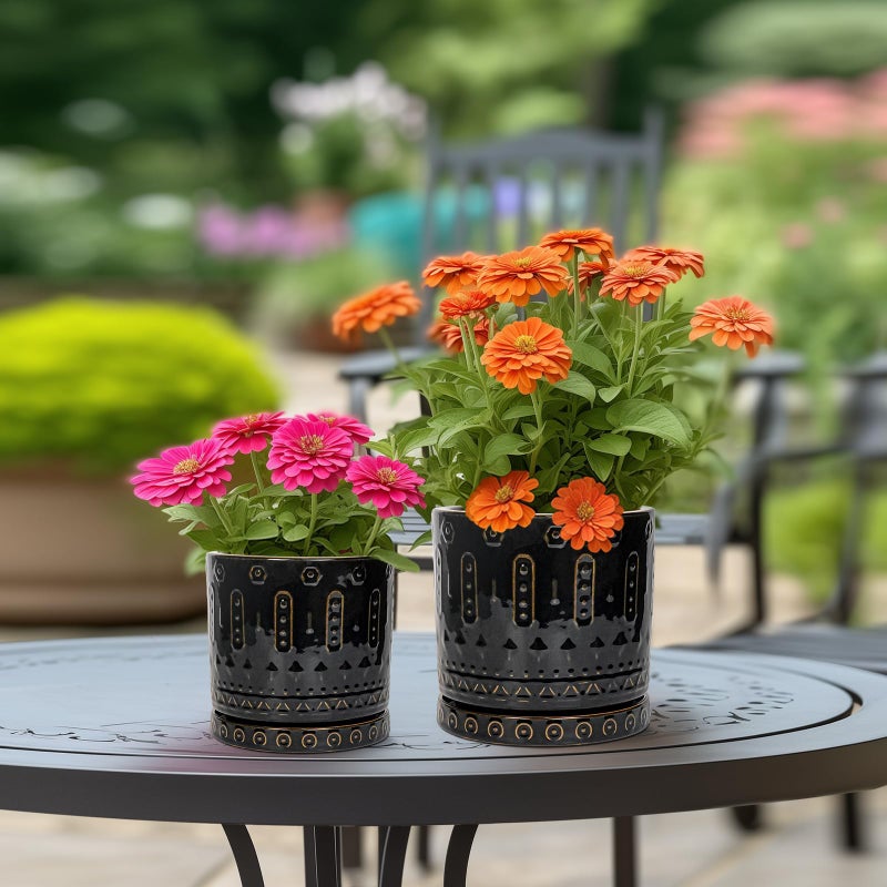 Eightpot Ceramic Plant Pots - 6 Inch Ceramic Planter for Indoor Outdoor, Round Flower Pots with Drainage Hole and Plant Saucer, Boho Decorative Small Planter, House Decor, Gifts for Gardeners, Black - Image 5
