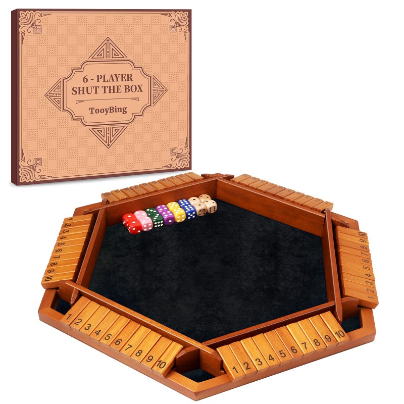 TooyBing Upgraded 16 Players Shut The Box Dice Game Wooden Board Table Family Game for Kids and Adults with 16 Dice Classic Tabletop Math Game for Pub Classroom Party Gift for Christmas Birthday - Image 2