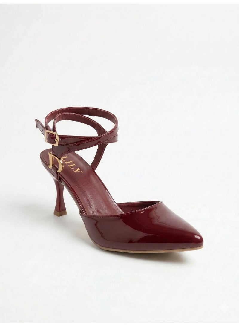 LIFESTYLISH Shoes Heels Leather Glossy Elegant F-623 - Burgundy - Image 2