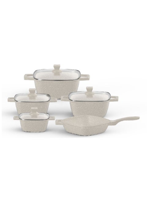 9-Piece Elegant and Sturdy Cookware Set Milky 30 x 47.5 x 34.5 cm HZ0209-F01