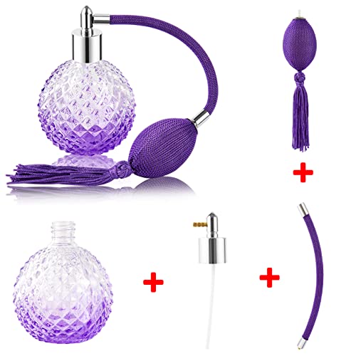 Lamoutor Vintage Perfume Spray Bottle 100ml Vintage Refillable Perfume Bottle with Long Tassel Purple - Image 4