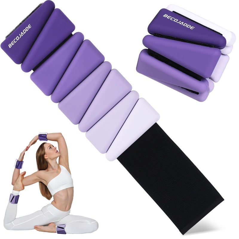 BECOJADDE Ankle Weights for Women Wrist Weights Set of 2 (2 lb Each) Adjustable Arm Leg Weight for Womens Men Suitable for Walking Swimming Running Pilates Yoga Gym, Gradient Purple - Image 1