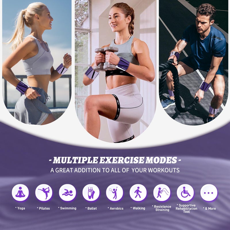 BECOJADDE Ankle Weights for Women Wrist Weights Set of 2 (2 lb Each) Adjustable Arm Leg Weight for Womens Men Suitable for Walking Swimming Running Pilates Yoga Gym, Gradient Purple - Image 3