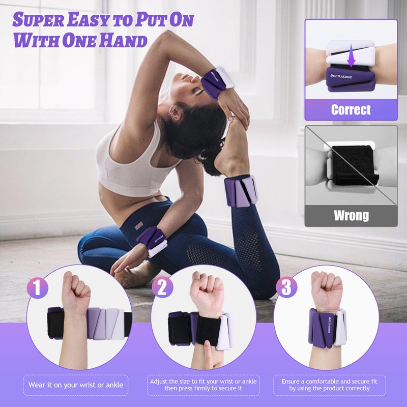 BECOJADDE Ankle Weights for Women Wrist Weights Set of 2 (2 lb Each) Adjustable Arm Leg Weight for Womens Men Suitable for Walking Swimming Running Pilates Yoga Gym, Gradient Purple - Image 5