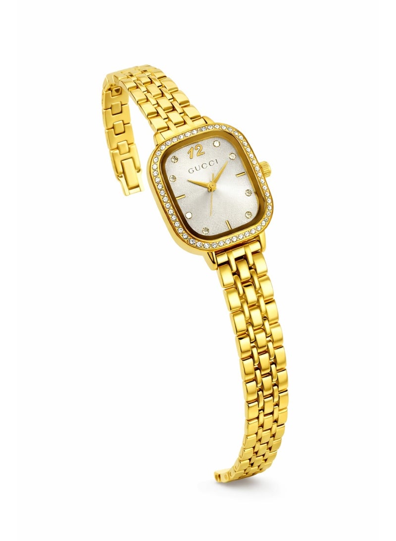 Gucci Women’s Analog Quartz Watch – Gold Stainless Steel with Crystal Bezel