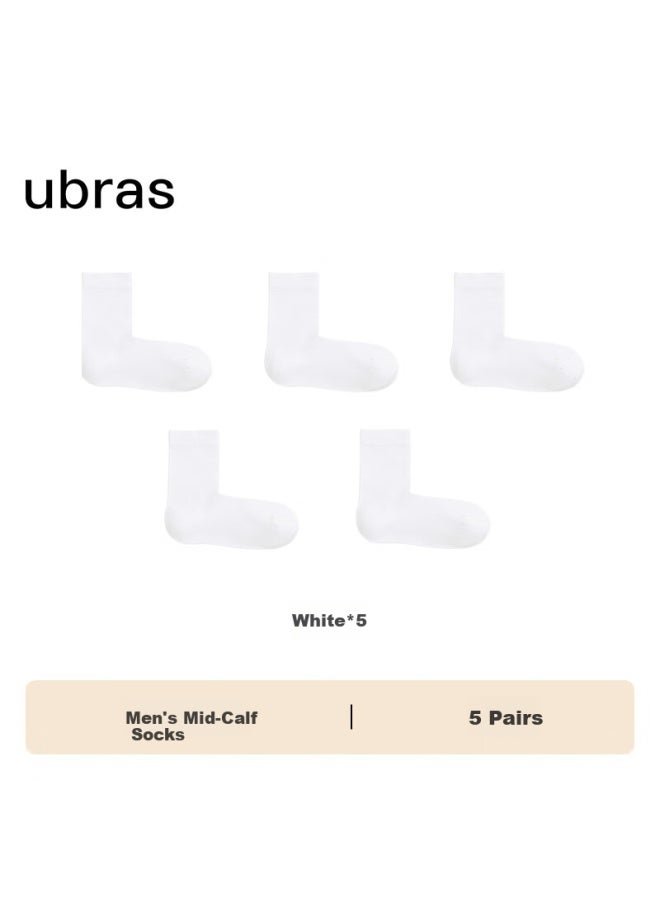 Ubras Xinjiang Cotton Breathable Men'S Mid-Tube Socks Cotton Socks Men'S Odorless Antibacterial Sports Socks 5 Pairs Couple White Right Angle - Image 1