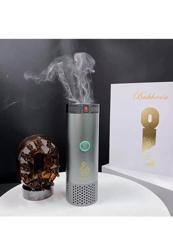 Newest B20 2 In 1 Hair Incense Bukhoor Burner Electronic Bukhoor Burner Arabic Incense Arabic Mubkhar Wooden Incense burner Dual.(Silver). - Image 2