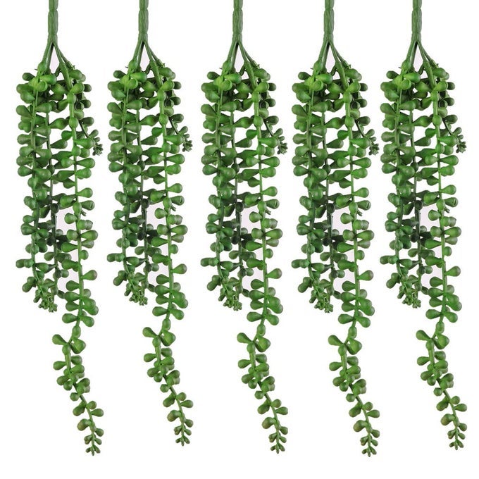 5pcs Artificial Succulents Hanging Plants 17Inch Fake String of Pearls Plants Realistic Green for Garden Office Interior and Outdoor Decoration