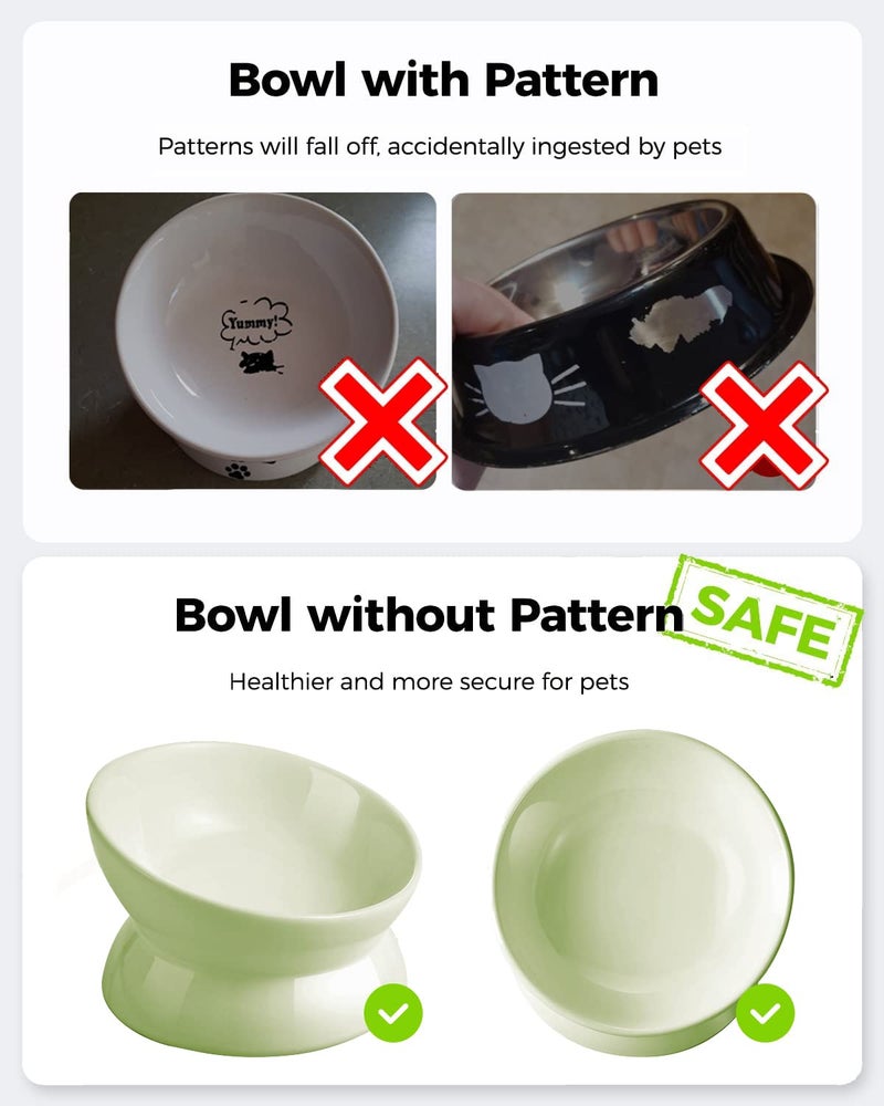 LoeJan Elevated Cat Food Bowl, 5 Oz Ceramic Raised and Tilted Water Bowl, Anti Vomiting and Protect Pets' Spines Dishes for Small Dog, Fat Faced Cat, Kitten (Green, 1 Pack) - Image 3
