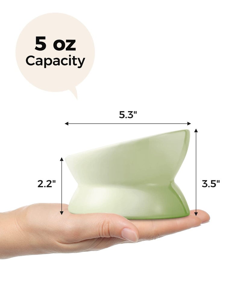 LoeJan Elevated Cat Food Bowl, 5 Oz Ceramic Raised and Tilted Water Bowl, Anti Vomiting and Protect Pets' Spines Dishes for Small Dog, Fat Faced Cat, Kitten (Green, 1 Pack) - Image 5