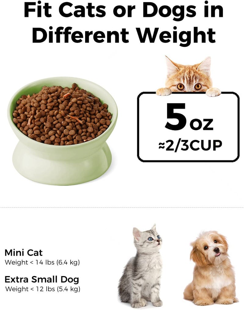 LoeJan Elevated Cat Food Bowl, 5 Oz Ceramic Raised and Tilted Water Bowl, Anti Vomiting and Protect Pets' Spines Dishes for Small Dog, Fat Faced Cat, Kitten (Green, 1 Pack) - Image 2