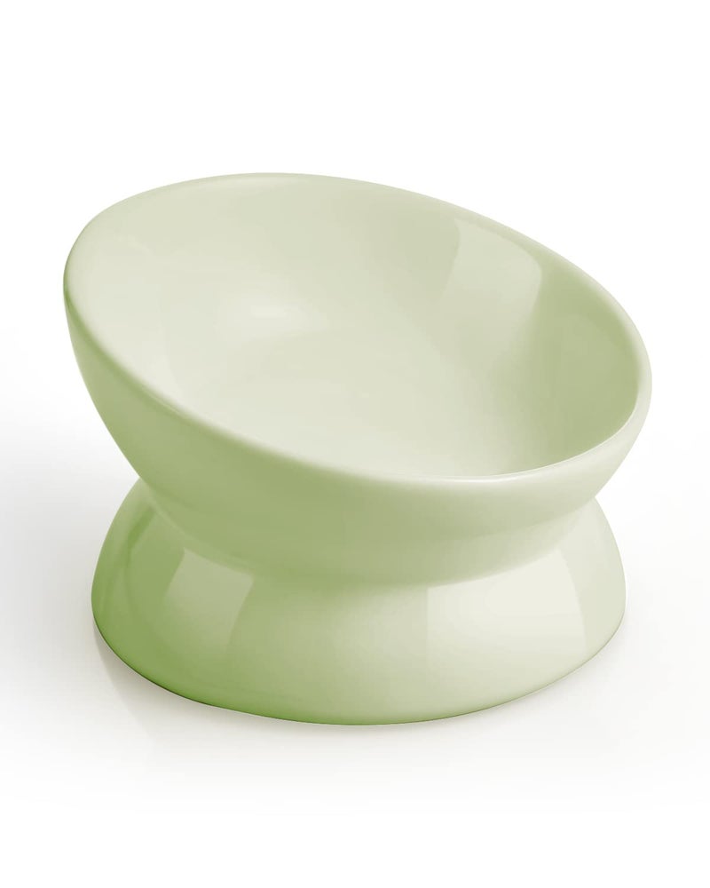LoeJan Elevated Cat Food Bowl, 5 Oz Ceramic Raised and Tilted Water Bowl, Anti Vomiting and Protect Pets' Spines Dishes for Small Dog, Fat Faced Cat, Kitten (Green, 1 Pack) - Image 1