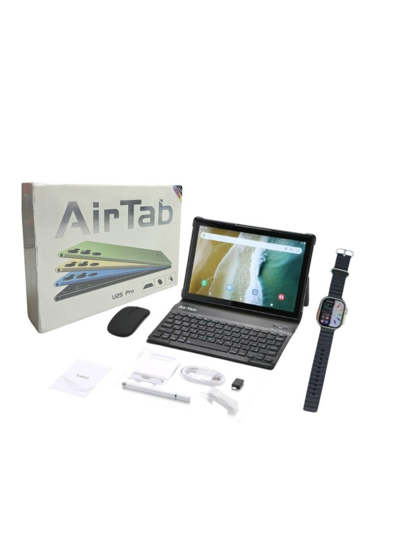 AirTab U25 PRO 10.1" Smart Tablet Android 13 | 16GB RAM 1TB Storage | Quad-Core Processor | Wi-Fi + LTE Dual SIM | With Smartwatch & Gift Bundle | Slim Gold Tablet for Study, Work & Entertainment - Image 1