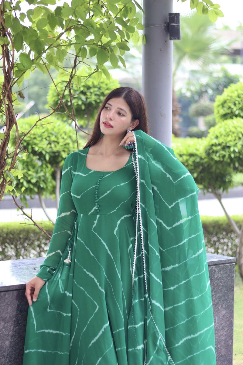 KD Women Pure Georgette Floral Print Anarkali Kurta Set with Pant and Dupatta Anarkali Kurti for Women (IN, Alpha, S, Regular, Green) - Image 4