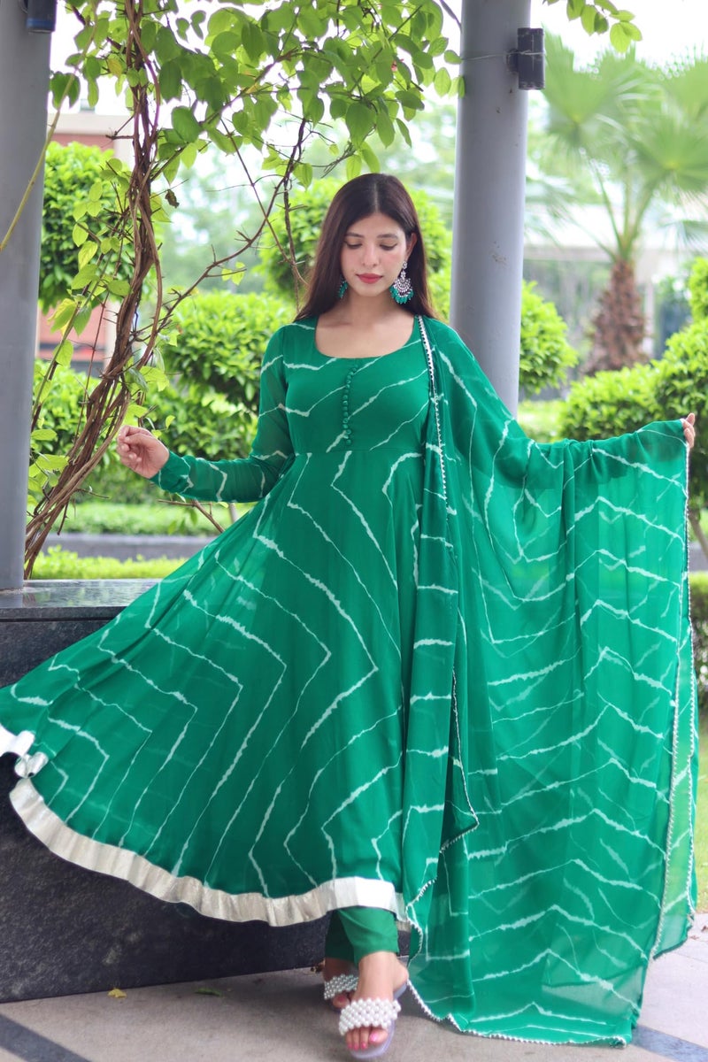 KD Women Pure Georgette Floral Print Anarkali Kurta Set with Pant and Dupatta Anarkali Kurti for Women (IN, Alpha, S, Regular, Green) - Image 5