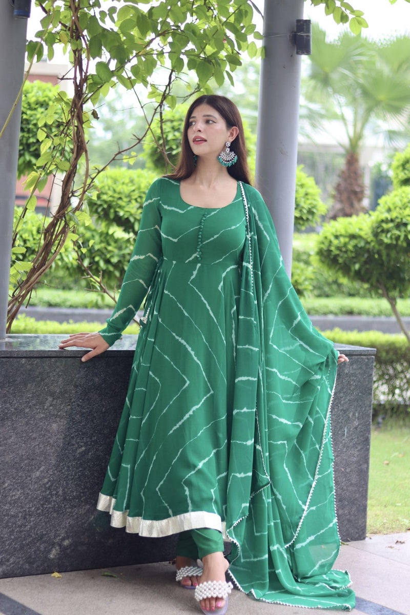 KD Women Pure Georgette Floral Print Anarkali Kurta Set with Pant and Dupatta Anarkali Kurti for Women (IN, Alpha, S, Regular, Green) - Image 2
