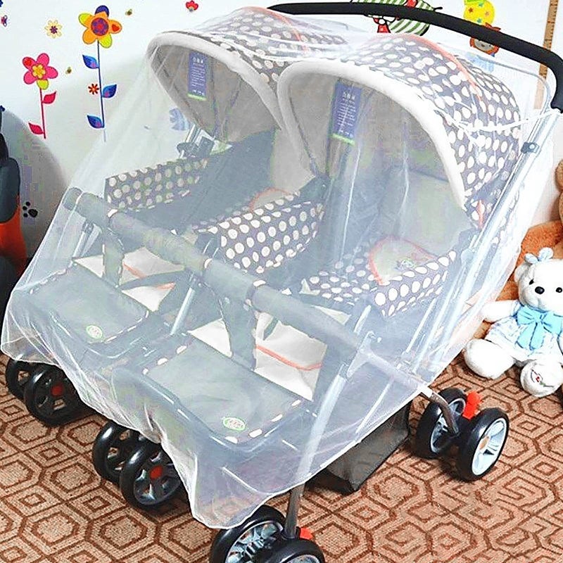 RUIXIA Twin Baby Stroller Full Cover Mosquito Netting Breathable Mesh Drawstring Mosquito Net for Infants Bassinet Cribs Carriage Trolley Cradles Baby Jogger Pushchair Outdoor Netting - Image 2