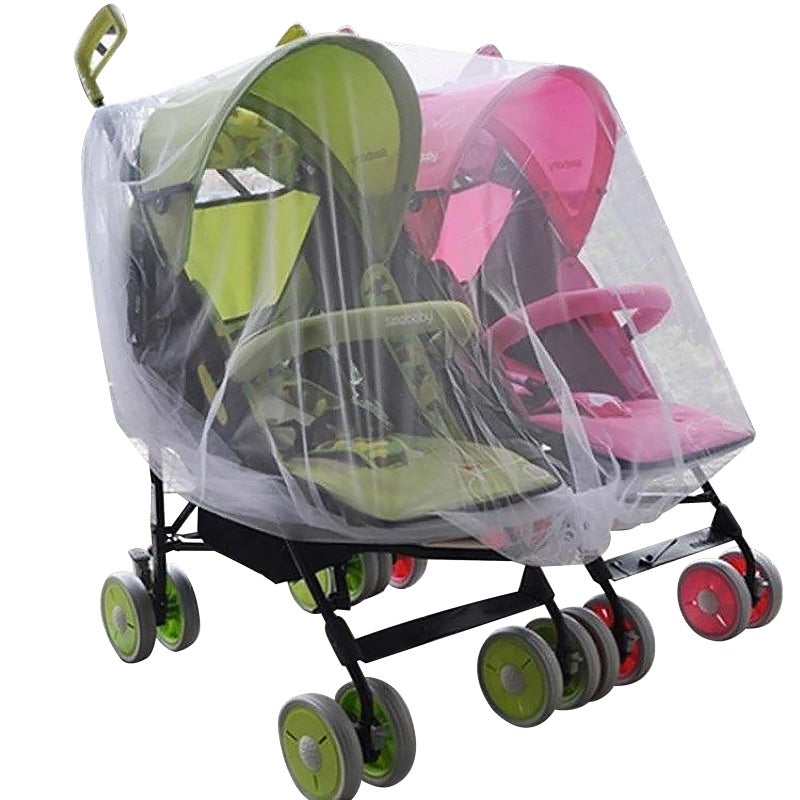 RUIXIA Twin Baby Stroller Full Cover Mosquito Netting Breathable Mesh Drawstring Mosquito Net for Infants Bassinet Cribs Carriage Trolley Cradles Baby Jogger Pushchair Outdoor Netting - Image 1