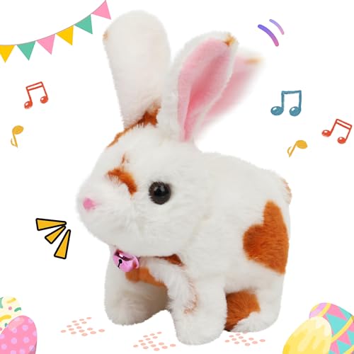 Easfan Bunny Pink Plush Toy Jumping Spotted Rabbit Talking Hopping Ears Nose Moving Educational Plush Toy Singing Shaking Glowing Interactive Toy Electric for Toddlers Kids - Image 1