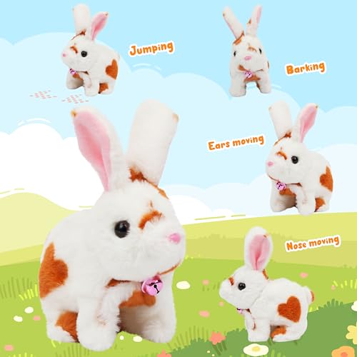 Easfan Bunny Pink Plush Toy Jumping Spotted Rabbit Talking Hopping Ears Nose Moving Educational Plush Toy Singing Shaking Glowing Interactive Toy Electric for Toddlers Kids - Image 5