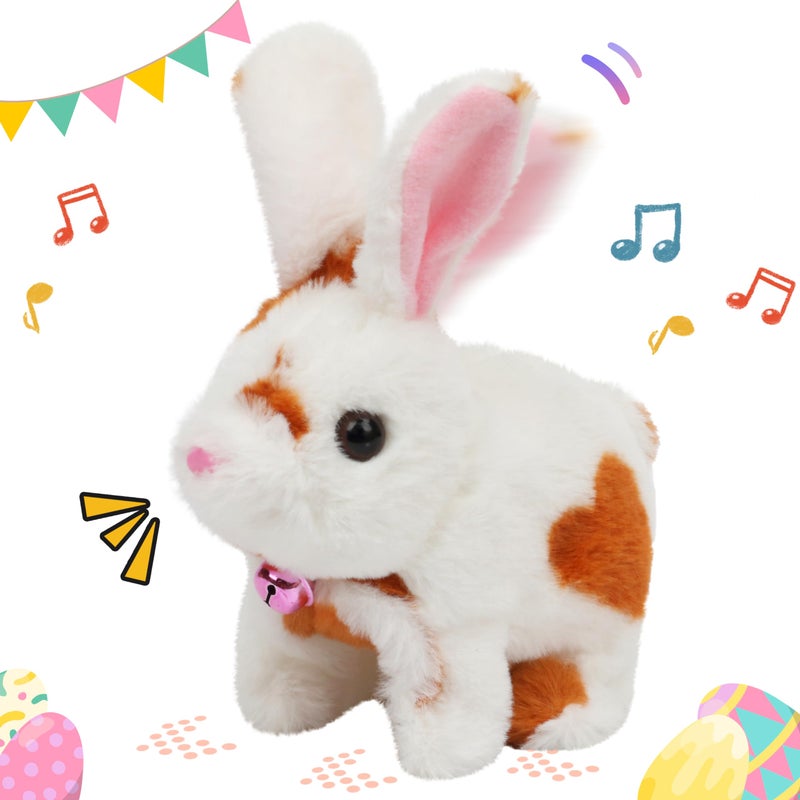 Easfan Bunny Pink Plush Toy Jumping Spotted Rabbit Talking Hopping Ears Nose Moving Educational Plush Toy Singing Shaking Glowing Interactive Toy Electric for Toddlers Kids - Image 3