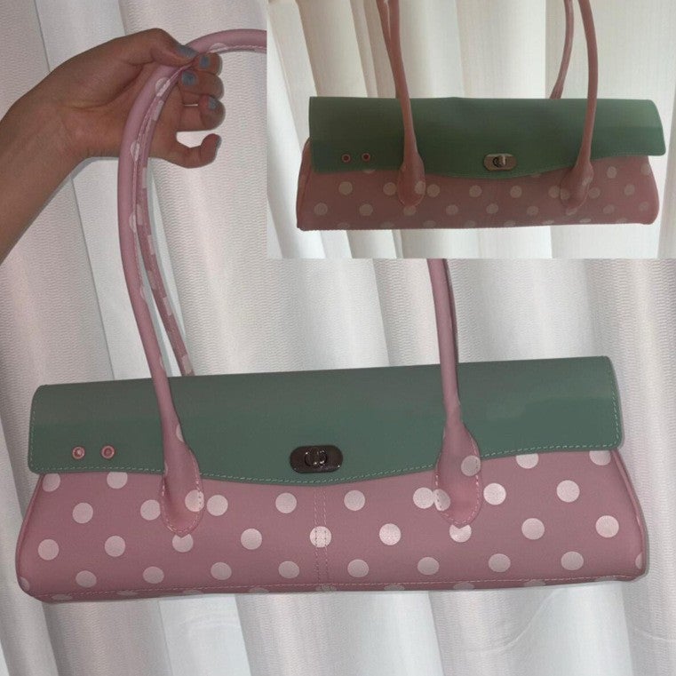 Light Green Polka Dot PVC Baguette Bag for Women - Image 4